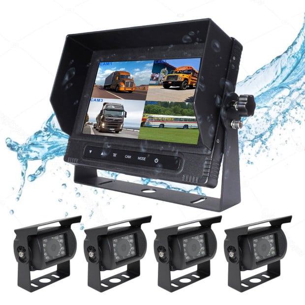 Elinz Waterproof 7in Quad Monitor With 4 Camera And 4x 10m Cable