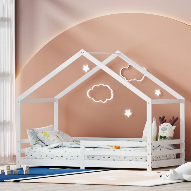 Bed Frame Wooden Kids Single House Frame White Amos Image 5