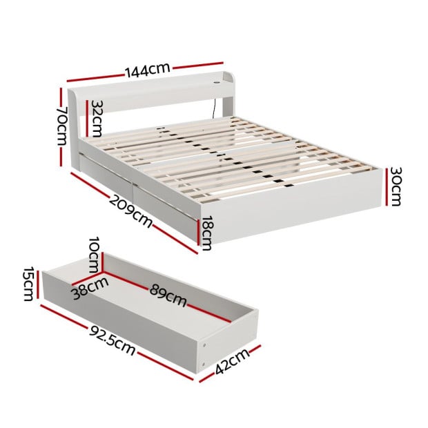 Bed Frame Double Size Mattress Base Wtih Charging Ports 2 Storage Drawers Image 3