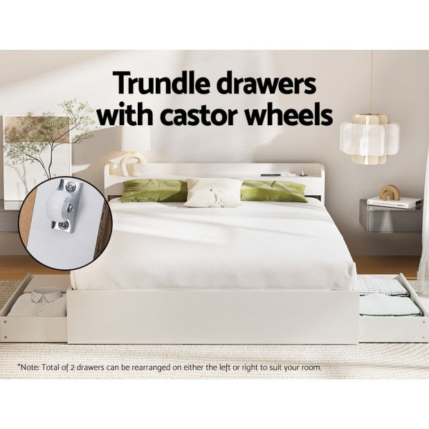 Bed Frame Double Size Mattress Base Wtih Charging Ports 2 Storage Drawers Image 7