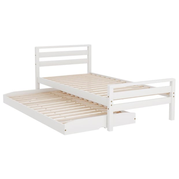 Bed Frame Single Size 2-in-1 Trundle Wooden White Avis Image 2