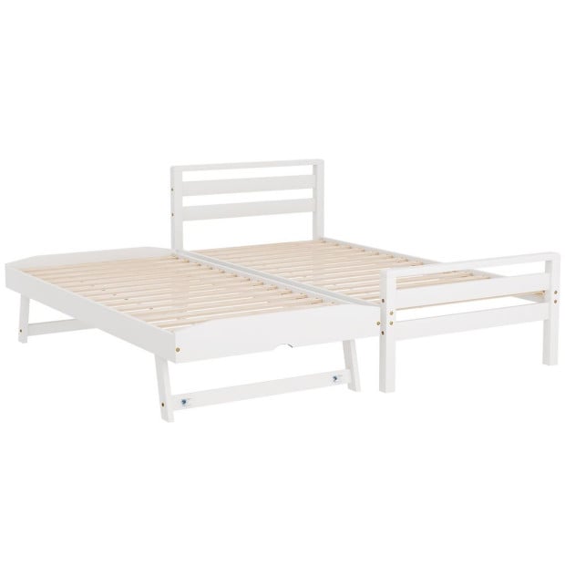 Bed Frame Single Size 2-in-1 Trundle Wooden White Avis Image 4