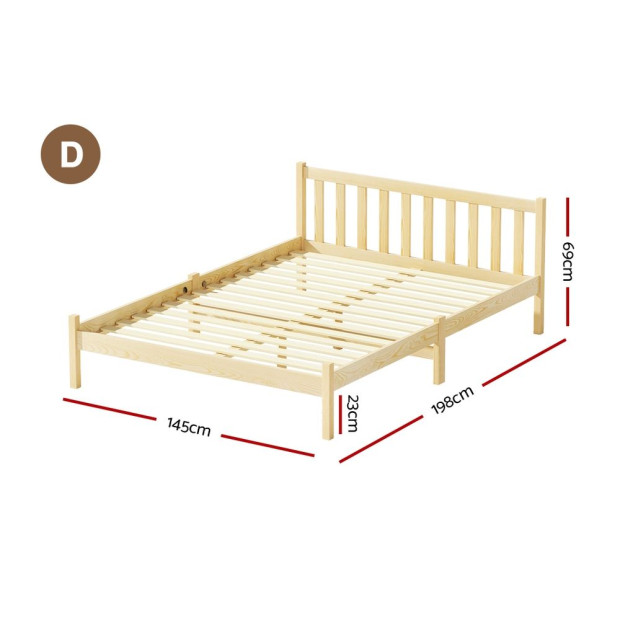 Bed Frame Wooden Double Size Base Pine Timber Oak Image 2