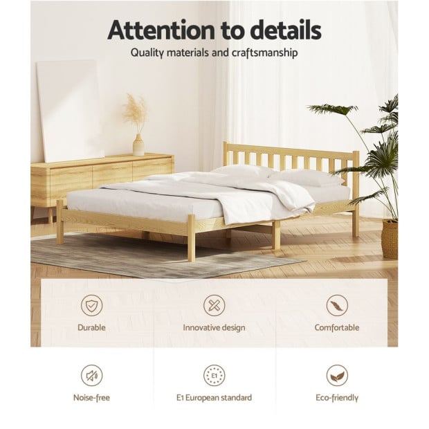 Bed Frame Wooden Double Size Base Pine Timber Oak Image 4