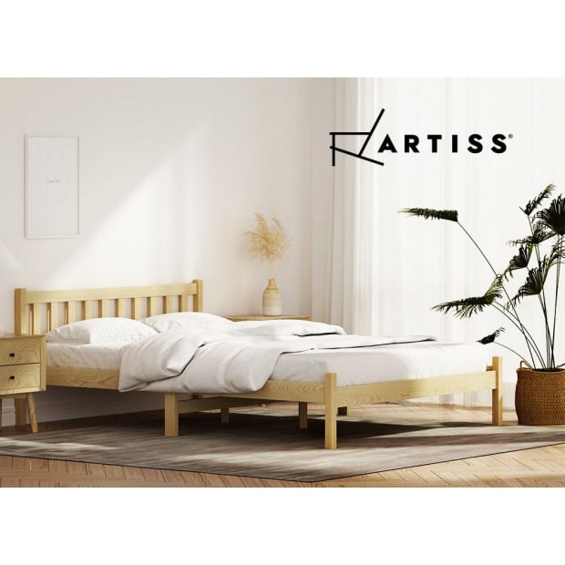 Bed Frame Wooden Double Size Base Pine Timber Oak Image 7
