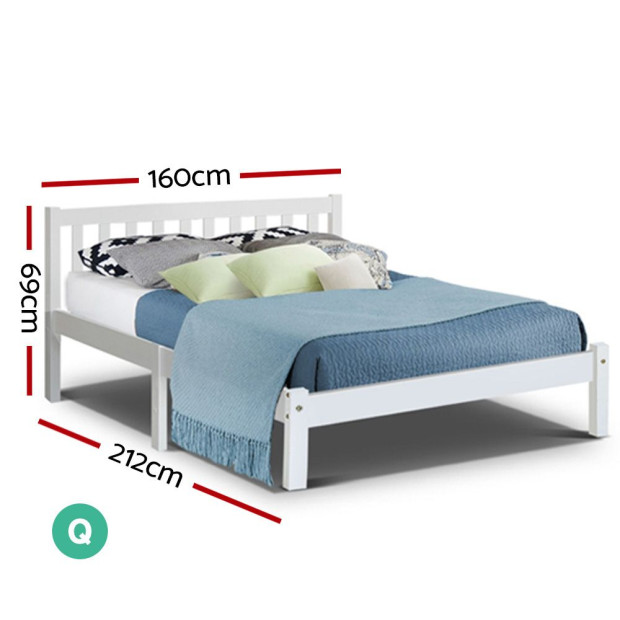 Wooden Bed Frame Queen Size Pine Timber Mattress Base Bedroom Image 2