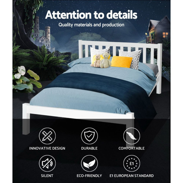 Wooden Bed Frame Queen Size Pine Timber Mattress Base Bedroom Image 3