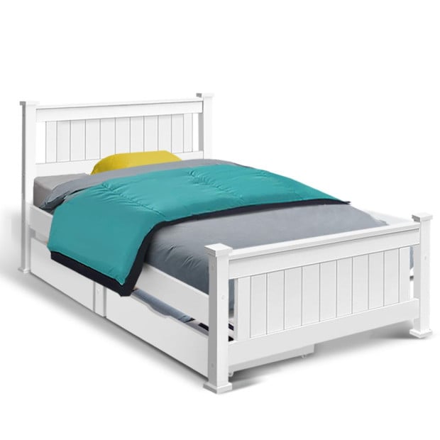 Wooden Bed Frame Timber Single Size Rio Storage Drawers Base