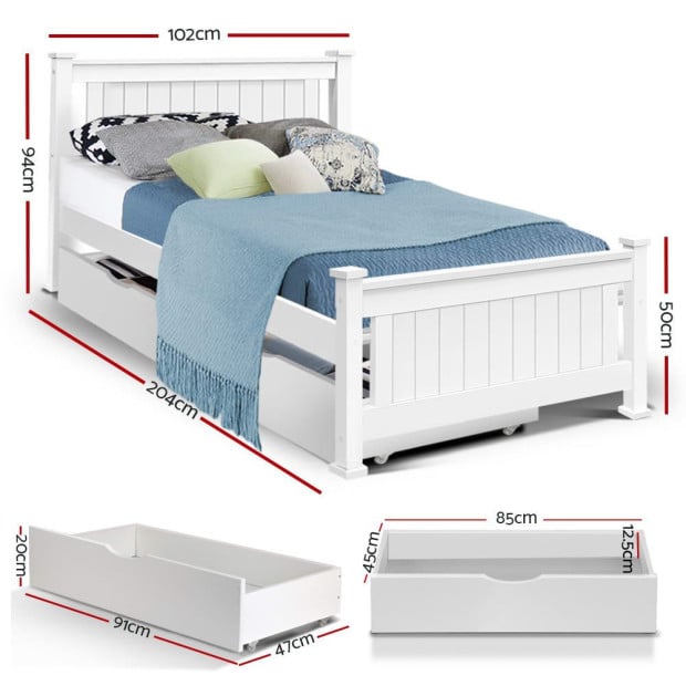 Wooden Bed Frame Timber Single Size Rio Storage Drawers Base Image 2