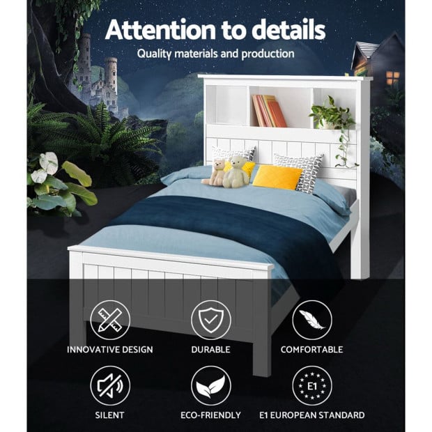 King Single Wooden Timber Bed Frame - White Image 3