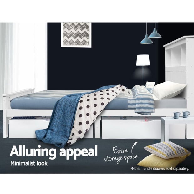 King Single Wooden Timber Bed Frame - White Image 6