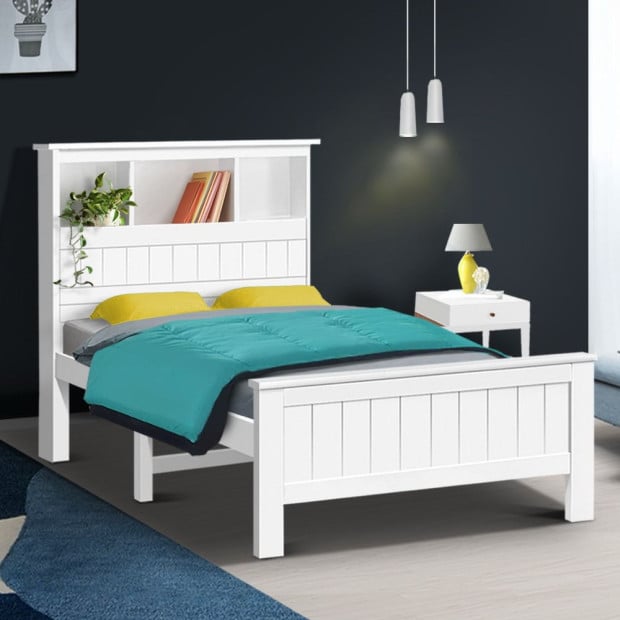 King Single Wooden Timber Bed Frame - White Image 7
