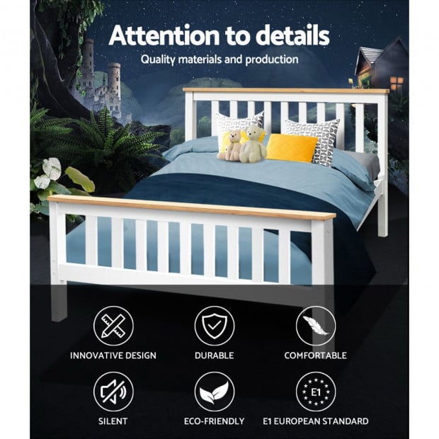Double Full Size Wooden Bed Frame PONY Timber Mattress Bedroom Kids Image 3