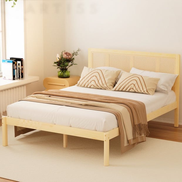 Bed Frame Double Size Rattan Wooden Rita Image 5