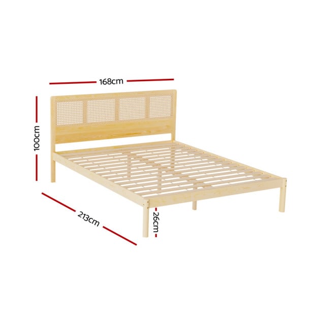 Bed Frame Queen Size Rattan Wooden Rita Image 2