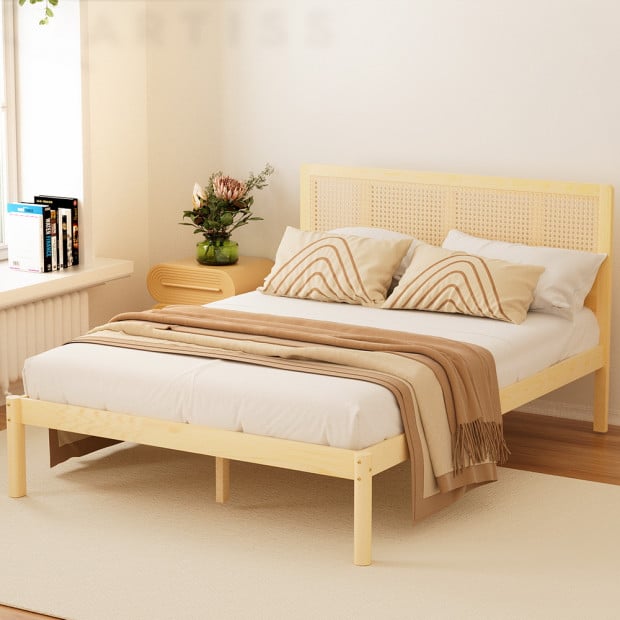 Bed Frame Queen Size Rattan Wooden Rita Image 5