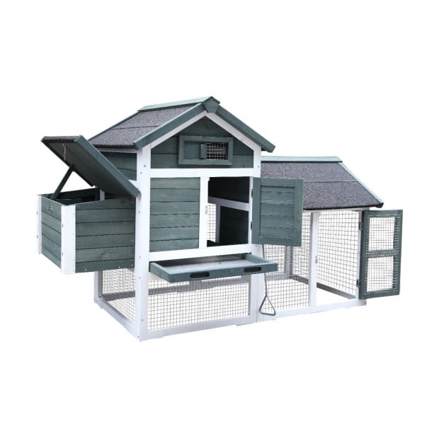 Furtastic Large Chicken Coop & Rabbit Hutch With Ramp - Green Image 4