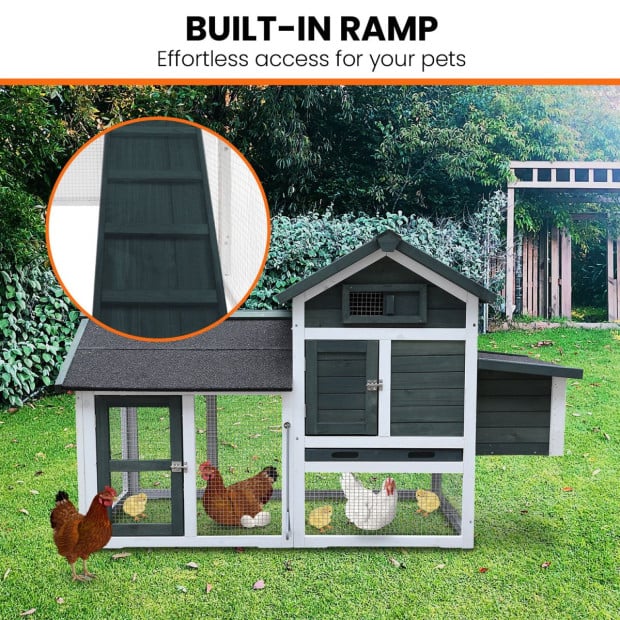 Furtastic Large Chicken Coop & Rabbit Hutch With Ramp - Green Image 6