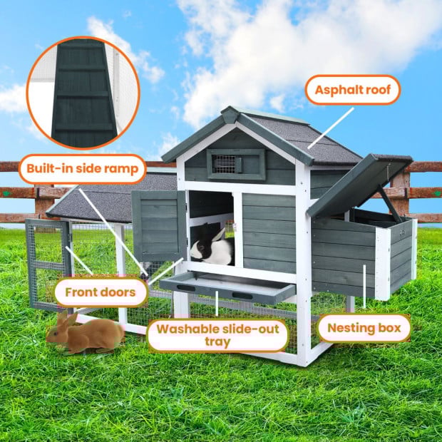 Furtastic Large Chicken Coop & Rabbit Hutch With Ramp - Green Image 9