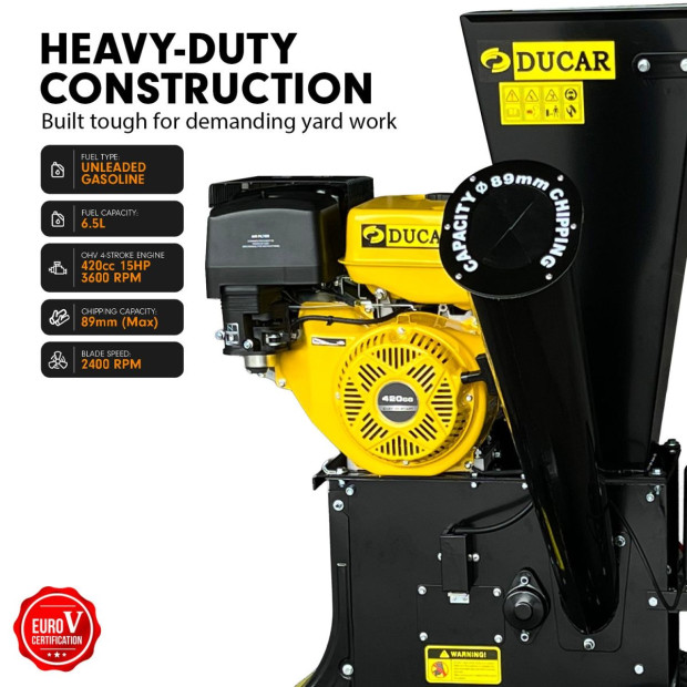 Ducar 601C 15HP Wood Chipper Key Start Shredder Mulcher Grinder Yellow Black Image 6