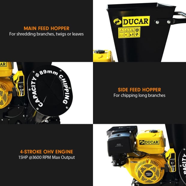 Ducar 601C 15HP Wood Chipper Key Start Shredder Mulcher Grinder Yellow Black Image 9