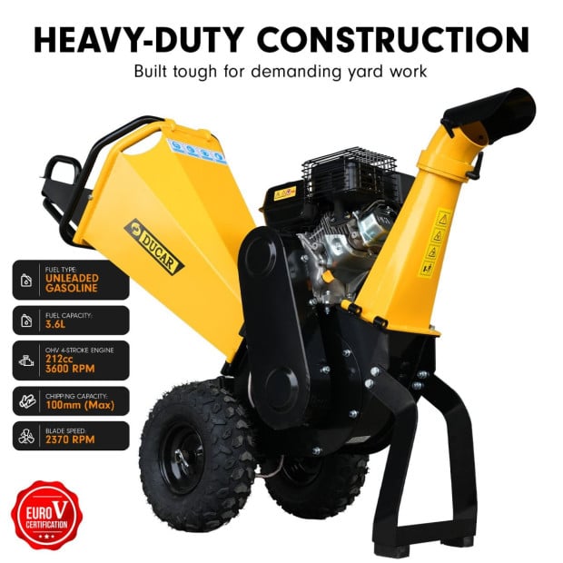 Ducar 70P 3600 RPM Wood Chipper w/ E-Start Shredder Mulcher Grinder Yellow Black Image 4