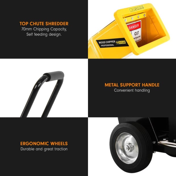 Ducar D70 7HP Wood Chipper Electric Start Shredder Mulcher Grinder - Yellow Image 6