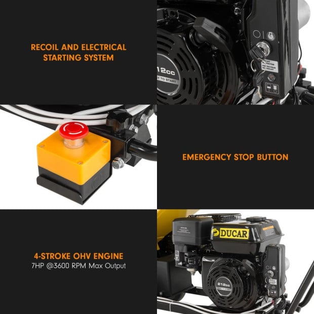Ducar D70 7HP Wood Chipper Electric Start Shredder Mulcher Grinder - Yellow Image 8