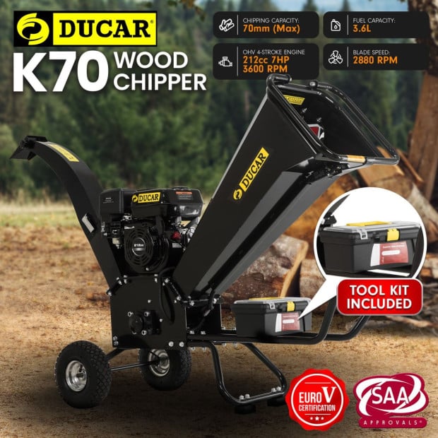 Ducar K70 7HP Wood Chipper Shredder Mulcher Grinder Petrol - Black