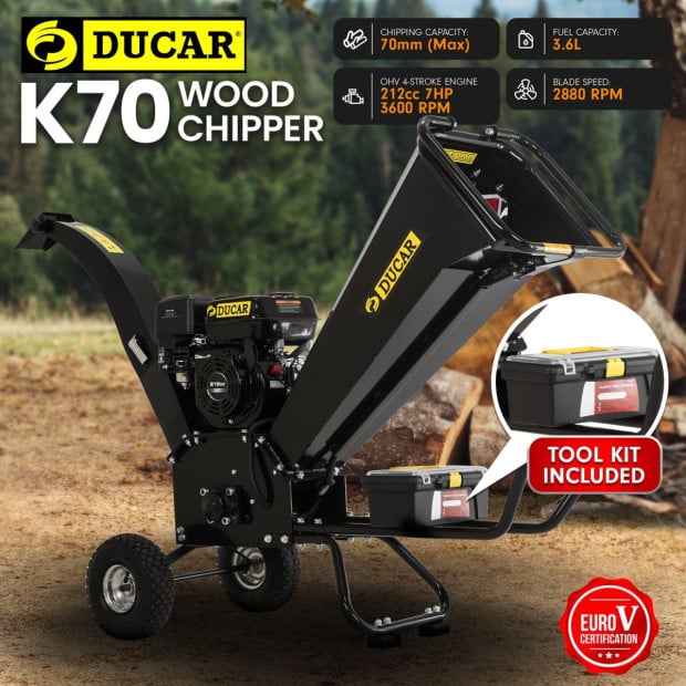 Ducar K70 7HP Wood Chipper Shredder Mulcher Grinder Petrol - Black
