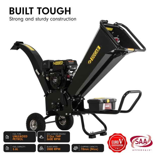 Ducar K70 7HP Wood Chipper Shredder Mulcher Grinder Petrol - Black Image 6
