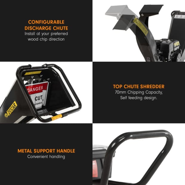 Ducar K70 7HP Wood Chipper Shredder Mulcher Grinder Petrol - Black Image 7