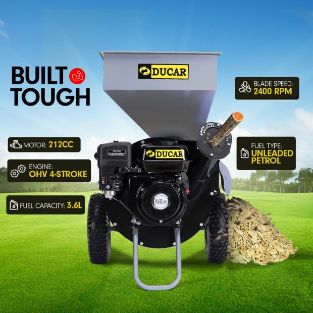 Ducar 7HP Wood Chipper Shredder Mulcher Petrol Silver Black Image 9