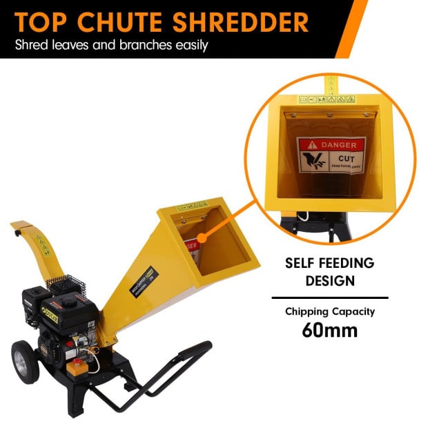 Ducar Petrol 7HP Wood Chipper Shredder Mulcher Grinder - Yellow Image 5