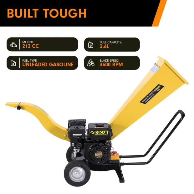 Ducar 7HP Wood Chipper Shredder Mulcher Grinder Petrol Yellow Image 6