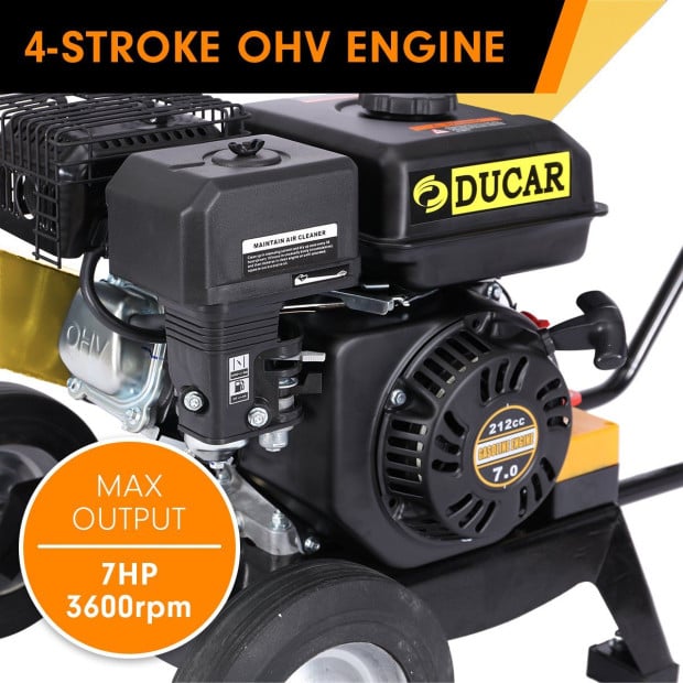 Ducar Petrol 7HP Wood Chipper Shredder Mulcher Grinder - Yellow Image 9