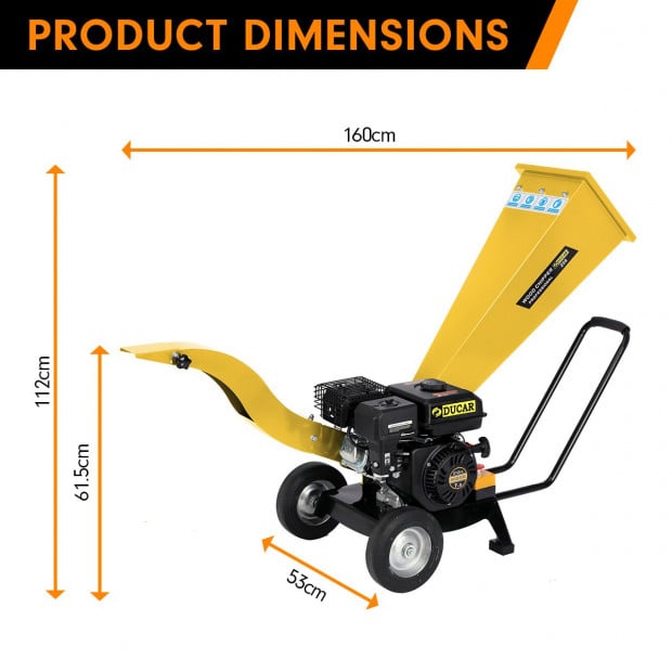 Ducar 7HP Wood Chipper Shredder Mulcher Grinder Petrol Yellow Image 7