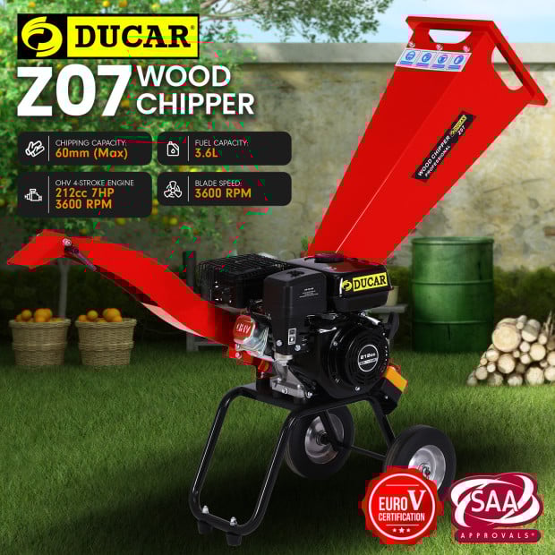 Ducar 7HP Wood Chipper Shredder Mulcher Grinder Petrol Red