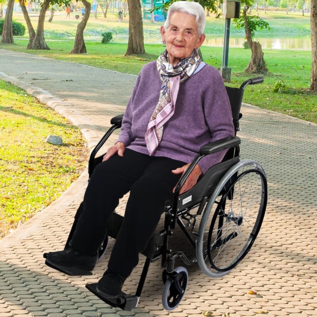 Orthonica 24in Self Propelled Foldable Steel Wheelchair - Black Image 11