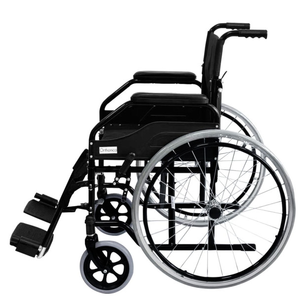 Orthonica 24in Self Propelled Foldable Steel Wheelchair - Black Image 3
