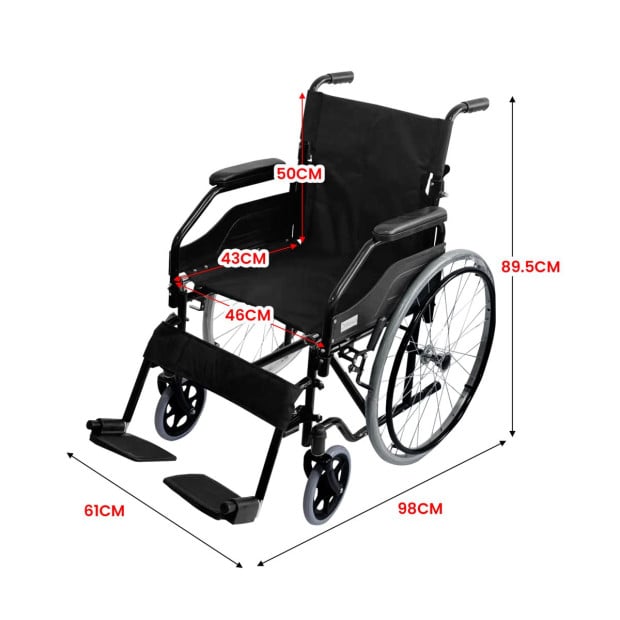 Orthonica 24in Self Propelled Foldable Steel Wheelchair - Black Image 4