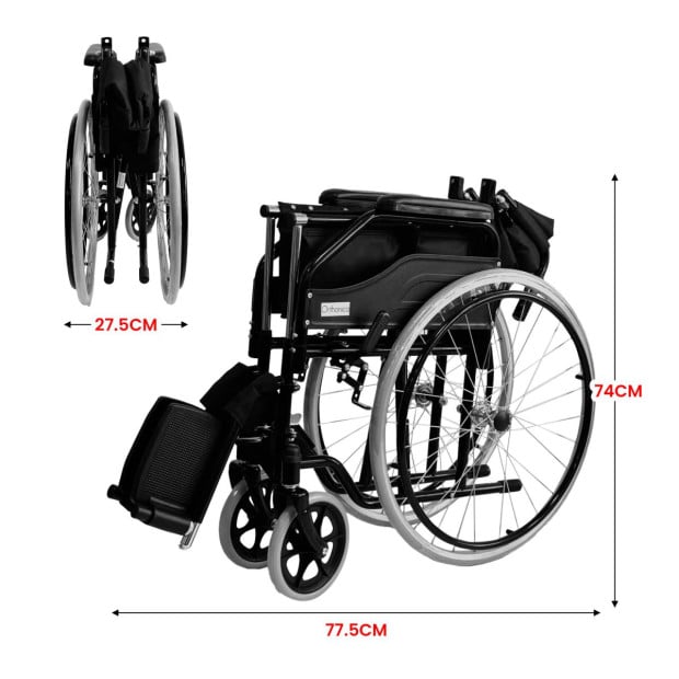 Orthonica 24in Self Propelled Foldable Steel Wheelchair - Black Image 5