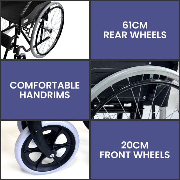 Orthonica 24in Self Propelled Foldable Steel Wheelchair - Black Image 7