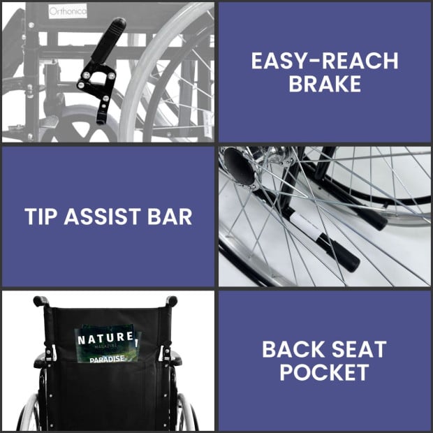 Orthonica 24in Self Propelled Foldable Steel Wheelchair - Black Image 8
