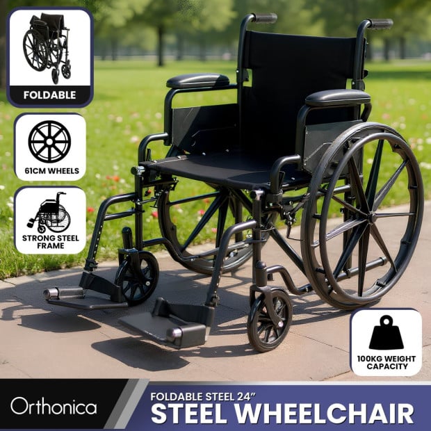 Orthonica 24in Foldable Steel Wheelchair - Black