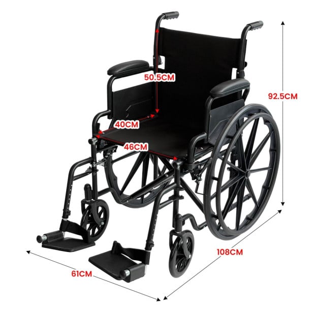 Orthonica 24in Foldable Steel Wheelchair - Black Image 4