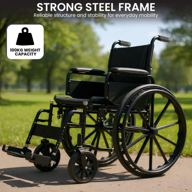 Orthonica 24in Foldable Steel Wheelchair - Black Image 6