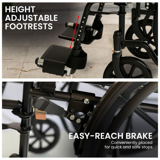 Orthonica 24in Foldable Steel Wheelchair - Black Image 8