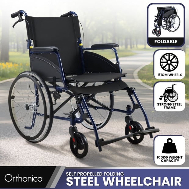 Orthonica 20in Self Propelled Foldable Steel Wheelchair Lightweight & Portable