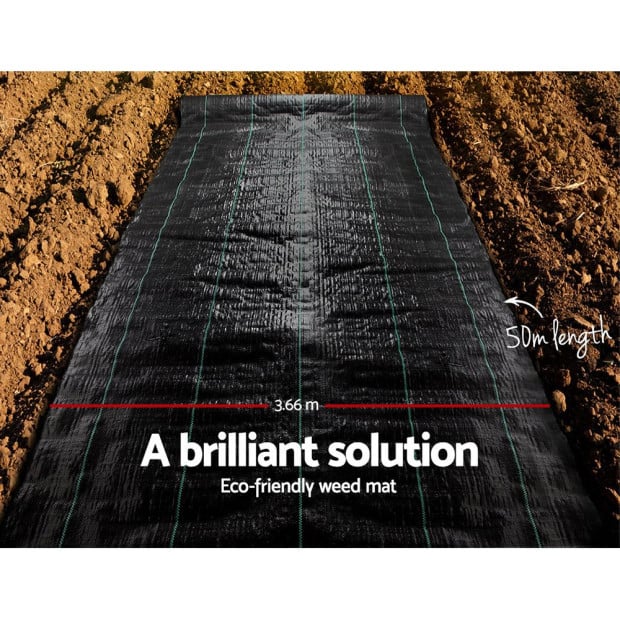 3.66m x 50m Weedmat Weed Control Mat Woven Fabric Gardening Plant PE Image 4